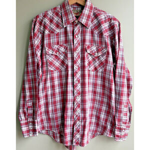Authentic Western Youngbloods Sz Medium Long Sleeve Pearl Snap Button Red Plaid